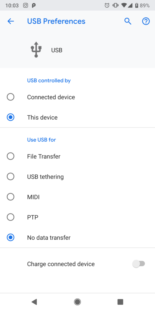 USB接続メニューから「データ転送」を選択